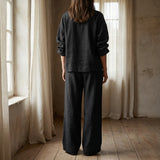 Polyester Stretch Linen-Look Fabric, 254 gsm — Black