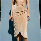 Polyester Stretch Velvet Fabric, 216 gsm — Beige
