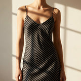 Silver Vertical-Stripe Satin, Poly-Viscose