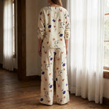 Cream Flowers Linen-Look, Polyester