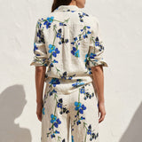 Blue Flowers Linen-Look, Polyester, 243 gsm