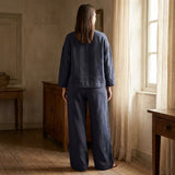 100% Polyester Linen-Look Fabric, 145 gsm — Navy