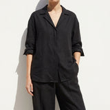 100% Polyester Linen-Look Fabric, 142 gsm — Black