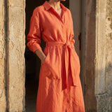 100% Polyester Linen-Look Fabric, 203 gsm — Orange