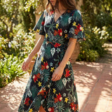 Green Tropical-Floral Poplin, Cotton