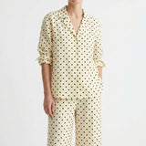 Black Dots Woven, Viscose-Linen, 196 gsm