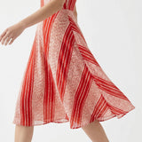 Red Vertical-Stripe Chiffon, Polyester, 121 gsm
