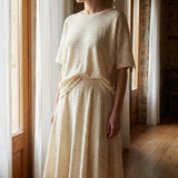 Striped Polyester Linen Chunky Knit Fabric, 146 gsm, 160 cm — Beige