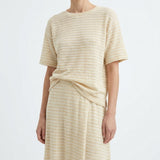 Striped Polyester Linen Chunky Knit Fabric, 146 gsm, 160 cm — Beige