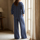 Dark Blue Vertical-Stripe Linen-Look, Polyester