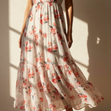 Pink Floral Chiffon, Polyester, 130 gsm