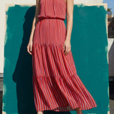 Red Vertical-Stripe Chiffon, Polyester, 121 gsm, 145 cm
