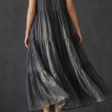 Black Vertical-Stripe Chiffon, Polyester, 87 gsm
