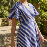 Blue Horizontal-Stripe French Terry, Poly-Cotton, 406 gsm