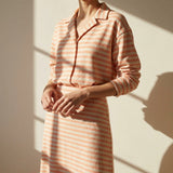 Peach Horizontal-Stripe French Terry, Poly-Cotton