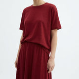 Polyester Linen Jersey Knit Fabric, 158 gsm, 160 cm — Red