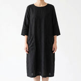 Polyester Stretch Linen-Look Fabric, 213 gsm, 145 cm — Black