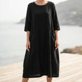 Polyester Stretch Linen-Look Fabric, 213 gsm, 145 cm — Black