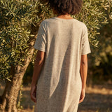 Light Brown Marl Rib Knit, Poly-Linen