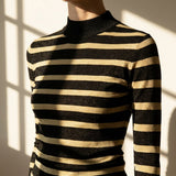 Black Horizontal-Stripe Jersey Knit, Poly-Metallic