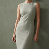 White Vertical-Stripe Crepe, Viscose, 230 gsm