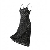 Black Openwork Lace, Polyester, 143 gsm