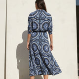 Blue Ornate-Floral Jersey Knit, Polyester