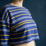Blue Horizontal-Stripe French Terry, Cotton-Poly