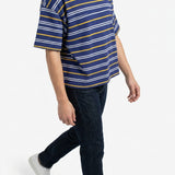 Blue Horizontal-Stripe French Terry, Cotton-Poly