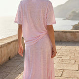 Pink Marl Jersey Knit, Poly-Linen, 130 gsm