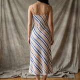 Blue Vertical-Stripe Crepe, Polyester, 163 gsm