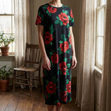 Red Flowers Scuba Knit, Polyester