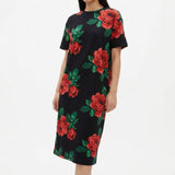 Red Flowers Scuba Knit, Polyester