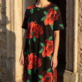 Red Floral Scuba Knit, Polyester, 240 gsm