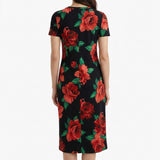 Red Floral Scuba Knit, Polyester, 240 gsm