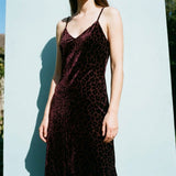 Dark Burgundy Leopard Velvet, Poly-Nylon