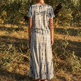 Dark Blue Abstract Jersey Knit, Viscose-Linen