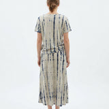 Dark Blue Abstract Jersey Knit, Viscose-Linen