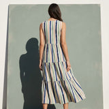 Blue Vertical-Brushstroke Crepe, Polyester