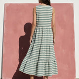 Cream Horizontal-Stripe Crepe, Poly-Viscose