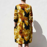 Yellow Abstract Linen-Look, Polyester