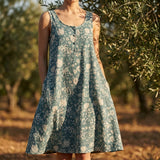 Green Abstract Linen-Look, Polyester