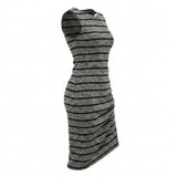 Black Horizontal-Stripe Chunky Knit, Polyester, 220 gsm