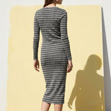 Black Horizontal-Stripe Chunky Knit, Polyester, 220 gsm