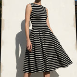 Black Horizontal-Stripe Ponte Knit, Viscose-Poly, 320 gsm