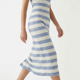 Blue Horizontal-Stripe Crepe, Poly-Viscose