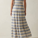 Blue Horizontal-Stripe Crepe, Poly-Viscose