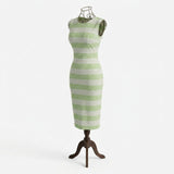 Light Green Horizontal-Stripe Crepe, Polyester