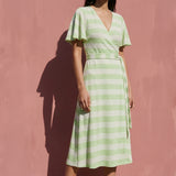 Light Green Horizontal-Stripe Crepe, Polyester