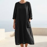 Polyester Stretch Linen-Look Fabric, 200 gsm, 155 cm — Black
